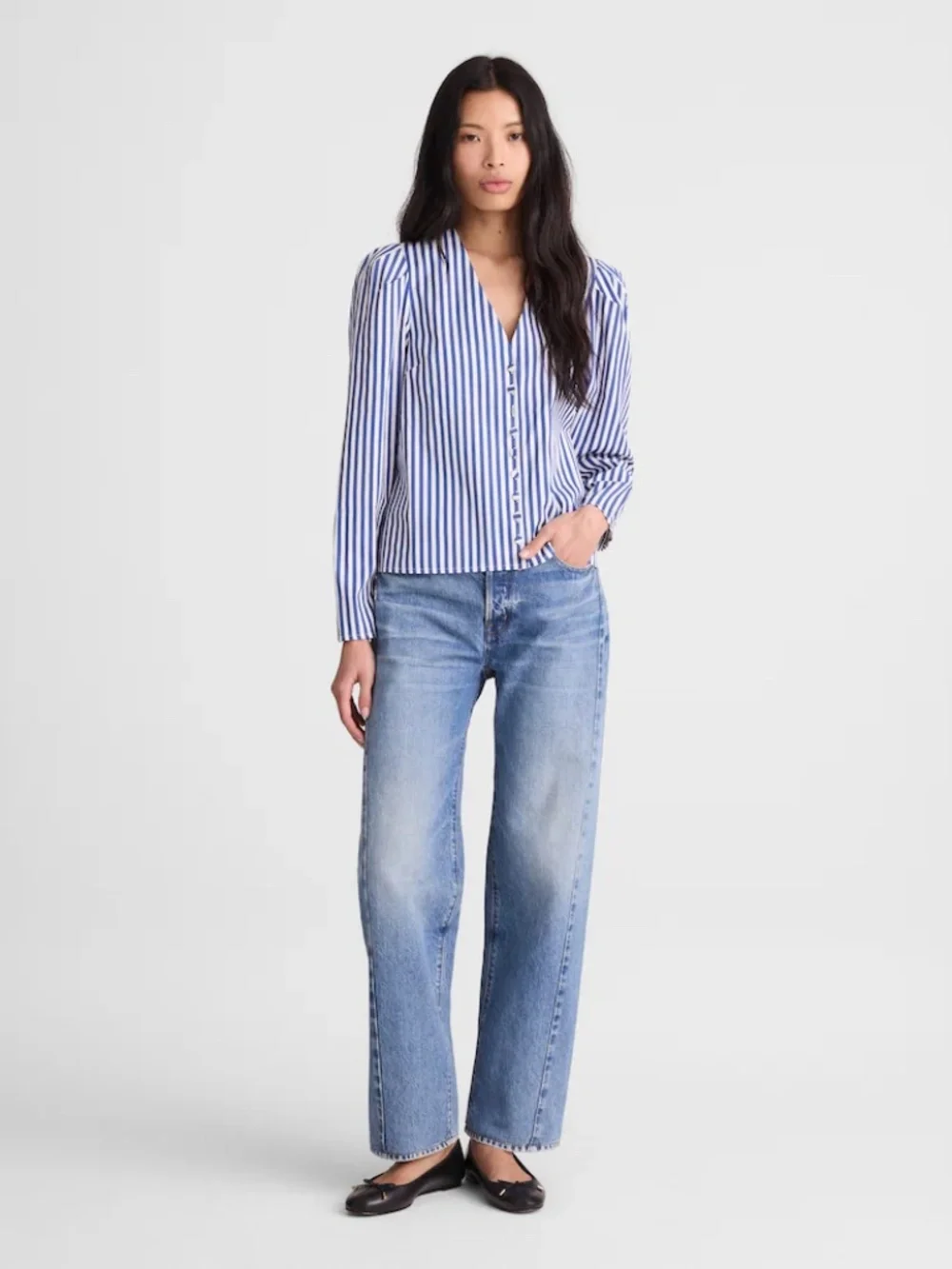 BNWT NEW Women's Madewell Stacked-Button V-Neck Striped Shirt in Poplin X-LARGE!